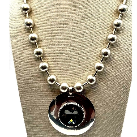 Vintage Handcrafted Silver Necklace With Smoky Faceted Glass Pendant - Picture 1 of 7